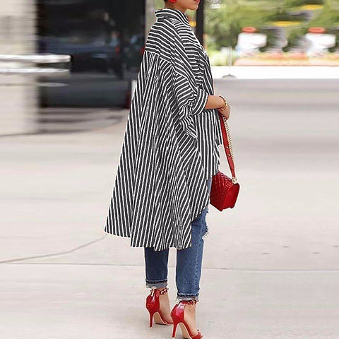 Striped Women's Shirt Blouses Loose Plus Size Batwing Sleeve Hem Asymmetrical Summer Blouse For Women Fashion Tide New