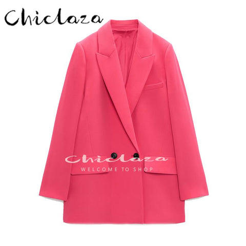 CHICLAZA 2023 Spring Autumn Woman Long Sleeve Blazer Coat Female Casual Solid Double Breasted Pocket Outerwear