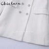 CHICLAZA 2023 Women Tweed Textured Long Sleeve Blazer Coat Female Vintage Double Breasted Pockets Outerwear Top
