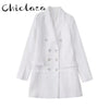 CHICLAZA 2023 Women Tweed Textured Long Sleeve Blazer Coat Female Vintage Double Breasted Pockets Outerwear Top