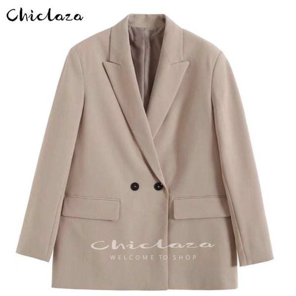 CHICLAZA Women 2023 Spring Autumn Black Office Blazers Jackets Ladies Csual Solid Button Suit Coat Female Tops