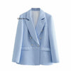 CHICLAZA Women 2023 Spring Autumn Chic Button Double-Breasted Blazer Jacket Female Office Ladies Blue Suit Coat