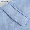 CHICLAZA Women 2023 Spring Autumn Chic Button Double-Breasted Blazer Jacket Female Office Ladies Blue Suit Coat