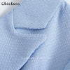 CHICLAZA Women 2023 Spring Autumn Chic Button Double-Breasted Blazer Jacket Female Office Ladies Blue Suit Coat