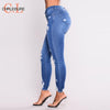 CHRLEISURE High Waist Jeans For Women Slim Stretch Holes Denim Jean Bodycon Skinny Push Up Jeans Woman Ripped Women's Jeans