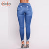 CHRLEISURE High Waist Jeans For Women Slim Stretch Holes Denim Jean Bodycon Skinny Push Up Jeans Woman Ripped Women's Jeans