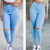 Women Jeans Brand Vintage Mid Waist Regular Denim Jean Slim Solid Ripped Pencil Hole Pant Female Sexy Girl Trousers