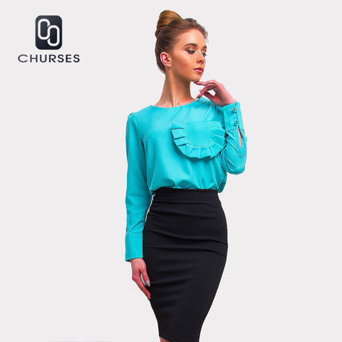 Robe Ruffle Pocket Blouse Spring Long Sleeve Shirt Women O-Neck Casual Fitness Shirt Women 2022 Autumn Tops And Blouses