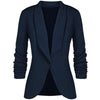 Office Lady Blazers Coat Solid Long Sleeves Cardigan Button Casual Suit Navy Blue Draped Slim Cotton Women Blazer Jacket