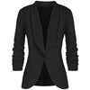 Office Lady Blazers Coat Solid Long Sleeves Cardigan Button Casual Suit Navy Blue Draped Slim Cotton Women Blazer Jacket