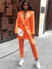 CJFHJE 2023 Long Sleeve Slim Blazer Dress Autumn Winter Women Pure Orange Streetwear Outfits Windbreak