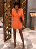 CJFHJE 2023 Long Sleeve Slim Blazer Dress Autumn Winter Women Pure Orange Streetwear Outfits Windbreak