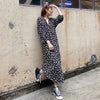 CL small daisy floral dress with thin temperament round neck half placket Lantern Sleeve big a swing long skirt