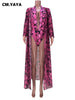 CM.YAYA Bikinis Set Women Print Halter Elastic Bodysuit Mesh Full Sleeve Long Outer Wear 2 Piece Set Sexy Beachwear Swimsuit