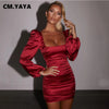 CM.YAYA High Waist Lantern Long Sleeve Stacked Draped Midi Bodycon Dress for Women Sexy Club Party Night U-neck Backless Dresses