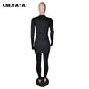 CM.YAYA Solid Full Sleeve Tshirt Side Split and Full Length Skinny Pant 2 Piece Set Women Spring Fall Casual Two Piece Outfits