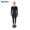CM.YAYA Solid Full Sleeve Tshirt Side Split and Full Length Skinny Pant 2 Piece Set Women Spring Fall Casual Two Piece Outfits