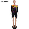 CM.YAYA Summer Loose Sets Women Three Quarter Sleeve Skew Collar Long T-shirts Sheath Elastic Short Pants 2 Piece Set Streetwear