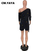 CM.YAYA Summer Loose Sets Women Three Quarter Sleeve Skew Collar Long T-shirts Sheath Elastic Short Pants 2 Piece Set Streetwear