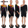 CM.YAYA Summer Loose Sets Women Three Quarter Sleeve Skew Collar Long T-shirts Sheath Elastic Short Pants 2 Piece Set Streetwear