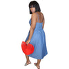 CM.YAYA Summer Women Solid Strap Denim O-neck Sleeveless Pocket Midi Dress Vintage Beach High Street Bodycon Long Dresses 1092