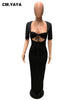 CM.YAYA Women Black Half Length Sleeve Cut Out Front Bodycon Midi Maxi Long Dress for Sexy Party Winter Spring