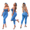 CM.YAYA Women Denim Jumpsuits Solid Strap Slash Neck Button Pockets Zip Fly Pencil Jumpsuits Streetwear Summer Outfits