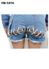 CM.YAYA Women Denim Two 2 Piece Set Classic Backless Crop Tops and Lace Up Shorts Matching Set Outfits Streetwear Jean Tracksuit
