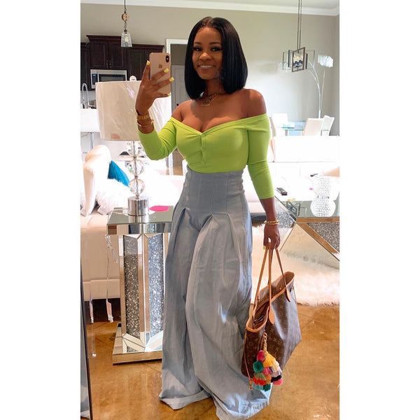 CM.YAYA Women High Waist Straight Wide Leg Jeans Pants