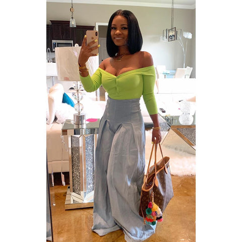 CM.YAYA Women High Waist Straight Wide Leg Jeans Pants