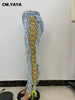 CM.YAYA Women Jeans Badnage Hollow Out Hole Ripped Pockets Zipper Skinny Pencil Denim Pants Streetwear Autumn Trousers
