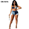 CM.YAYA Women Jeans Patchwork Ripped Pockets Zip Super-short Jeans Sexy Denim Shorts High Streetwear Summer Trousers