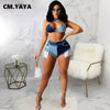 CM.YAYA Women Jeans Patchwork Ripped Pockets Zip Super-short Jeans Sexy Denim Shorts High Streetwear Summer Trousers