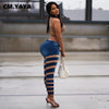 CM.YAYA Women Jeans Solid Ripped Hole Mid Waist Pockets Zipper Long Pencil Denim Pants Sexy Streetwear Summer Trousers