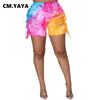 CM.YAYA Women Jeans Tie Dye Ripped Hole Tassel Mid Waist Pockets Stretchy Skinny Mini Denim Shorts Casual Trousers Summer 2022