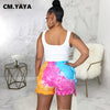 CM.YAYA Women Jeans Tie Dye Ripped Hole Tassel Mid Waist Pockets Stretchy Skinny Mini Denim Shorts Casual Trousers Summer 2022