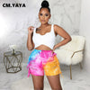 CM.YAYA Women Jeans Tie Dye Ripped Hole Tassel Mid Waist Pockets Stretchy Skinny Mini Denim Shorts Casual Trousers Summer 2022