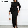 CM.YAYA Women Mesh Long Sleeve Patchwork High Side Split Bodycon Midi Maxi Long Dress Summer Spring Sexy Night Party Club 2023