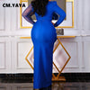 CM.YAYA Women Mesh Long Sleeve Patchwork High Side Split Bodycon Midi Maxi Long Dress Summer Spring Sexy Night Party Club 2023