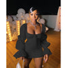 CM.YAYA Women Mini Dress Solid Full Puff Sleeve Square Collar Bandage Stretchy Bodycon Dresses Sexy Vestidos Summer 2022