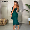 CM.YAYA Women One Shoulder One Long Sleeve Ruched with Sashes Bodycon Midi Dress Sexy Night Party Dresses for Winter Spring