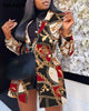 CM.YAYA Women Paisley Chain Long Sleeve Double Breasted Noched Neck Blazer