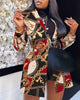CM.YAYA Women Paisley Chain Long Sleeve Double Breasted Noched Neck Blazer