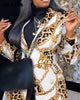 CM.YAYA Women Paisley Chain Long Sleeve Double Breasted Noched Neck Blazer