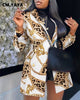 CM.YAYA Women Paisley Chain Long Sleeve Double Breasted Noched Neck Blazer