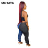 CM.YAYA Women Pants Patchwork  Pleated Long Slim Jeans Pockets Streetwear Autumn 2022