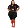 CM.YAYA Women Set Loose Print Letter Lip Short Sleeve V-neck T-shirts Knee-length Pants Plus Size 2 Piece Sets Summer Outfits