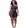 CM.YAYA Women Set Mesh Patchwork Sleeveless Skew Collar Crop Tops Stretchy Shorts Two 2 Piece Set Casual Outfit Summer Tracksuit