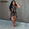 CM.YAYA Women Set Print Short Sleeve O-neck T-shirts Tassel Shorts Two 2 Piece Sets Casual Tracksuit Outfit Summer 2023