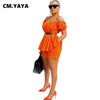CM.YAYA Women Set Print Short Sleeve Slash Neck Loose Top Stretchy Shorts Two 2 Piece Set Tracksuit Summer Outfit Without Sashes